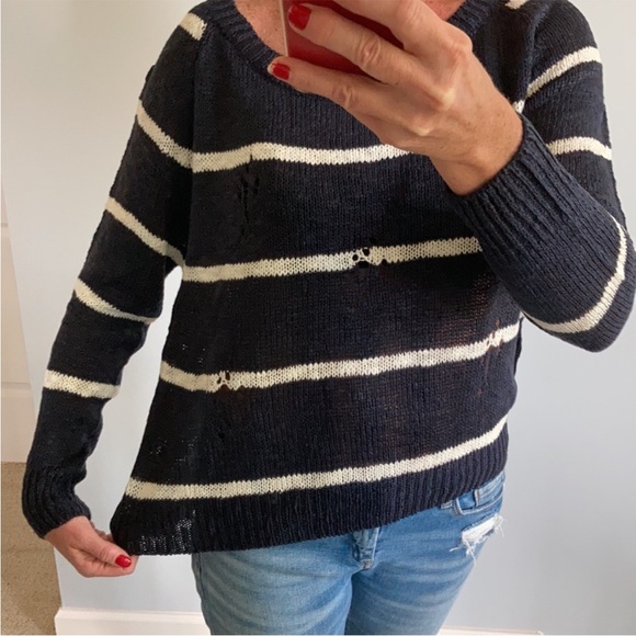 Navy & White Stripe Distressed Sweater - Picture 5 of 8